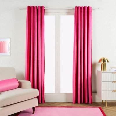 Ohs Pink Stripe Blackout Eyelet Curtains Thermal Pair Of Ring Top Panels, - 90X90"