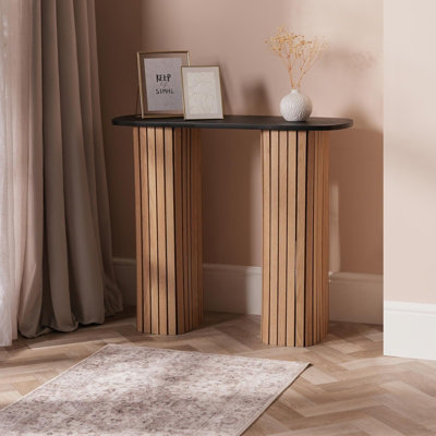 Ohs Madison Console Table Ribbed Engineered Wood Entryway Display DeskWood/black from B&Q