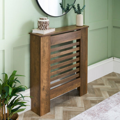 Ohs Wood Effect Small Radiator Cover Side Board Cabinet ShelfDark Wood from B&Q