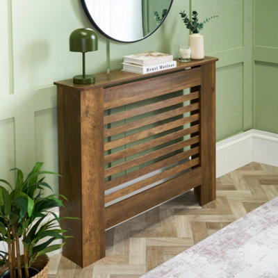 Ohs Wood Effect Medium Radiator Cover Side Board Cabinet ShelfDark Wood from B&Q