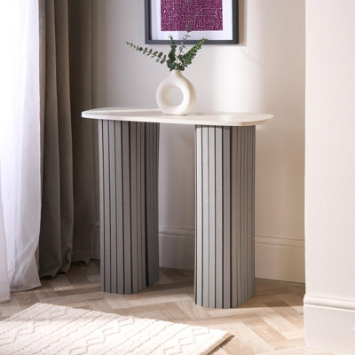 Ohs Madison Console Table Ribbed Engineered Wood Entryway Display DeskGrey/marble from B&Q