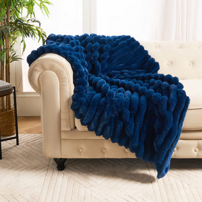 OHS Jumbo Faux Fur Fleece Throw Ribbed Fluffy Blanket120 X 150Cm from B&Q