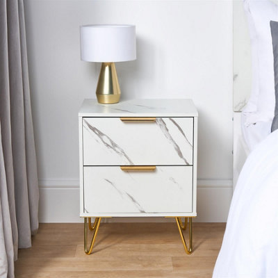 Ohs Marble Effect Nightstand Bedside Table End Side Cabinet from B&Q