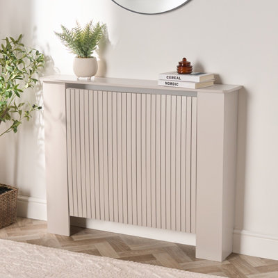 Ohs Ribbed Medium Radiator Cover Slatted Engineered WoodCream from B&Q