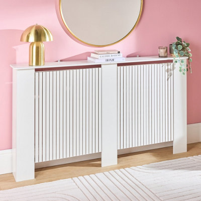Ohs Ribbed Large Radiator Cover Slatted Engineered WoodCream from B&Q