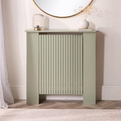Ohs Ribbed Small Radiator Cover Slatted Engineered WoodSage from B&Q