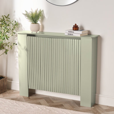 Ohs Ribbed Medium Radiator Cover Slatted Engineered WoodSage from B&Q