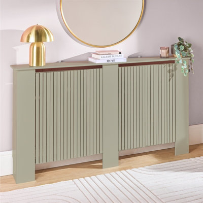 Ohs Ribbed Large Radiator Cover Slatted Engineered WoodSage from B&Q