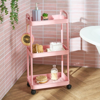 Ohs 3 Tier Storage Trolley Cart Bathroom Kitchen Rolling OrganiserBlush from B&Q