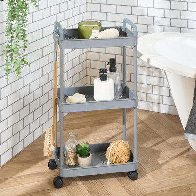 Ohs 3 Tier Storage Trolley Cart Bathroom Kitchen Rolling OrganiserGrey from B&Q