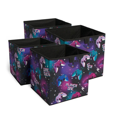 OHS Gaming Storage Boxes Pack Of 4 Folding Space Saving Shoe Toy Cube Tidy Set from B&Q