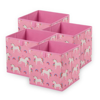 OHS Storage Cube Boxes Unicorn 4 Pack Folding Space Saving Shoe Toy Cube Tidy Set from B&Q