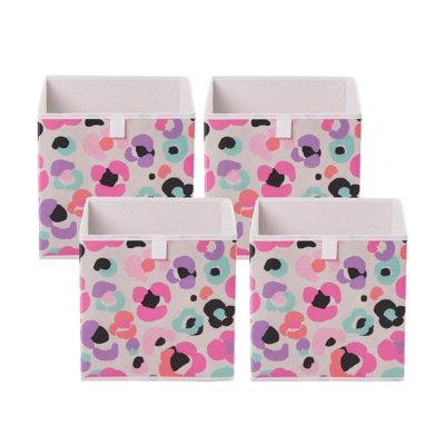 OHS Storage Cube Boxes Leopard 4 Pack Folding Space Saving Shoe Organiser Tidy Set from B&Q