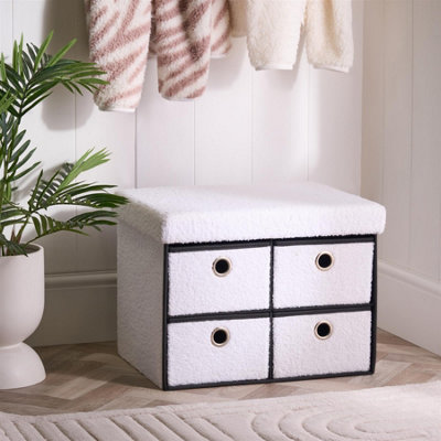 Ohs 4 Drawer Boucle Ottoman Storage Cube Unit Chest Shoe OrganiserWhite from B&Q