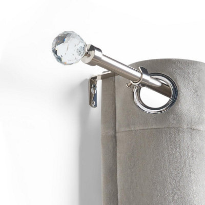 Ohs Crystal Ball Finial Metallic Silver 16mm Curtain Pole Extendable Rod 120-220Cm from B&Q