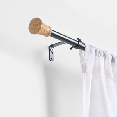 Ohs Curtain Pole Extendable Metal Finnials Trumpet End Rings Rod FittingsWood from B&Q