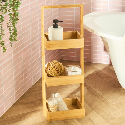Ohs 3 Tier Bamboo Shower Caddy Freestanding Bathroom Storage Organiser from B&Q