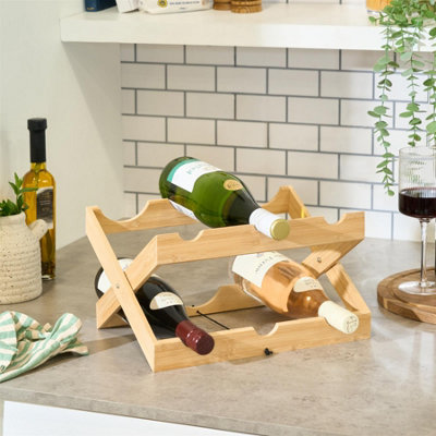 Ohs 2-Tier Bamboo Wine Rack Bottle Holder Freestanding Storage Shelf from B&Q