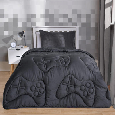 B&Q -  Gaming Duvet Coverless Quilted 7.5 Tog Pillowcase Set EmbossedCharcoalSingle