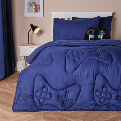 B&Q -  Gaming Duvet Coverless Quilted 7.5 Tog Pillowcase Set EmbossedNavySingle