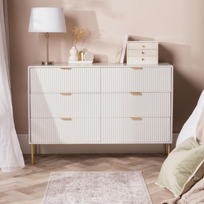 Ohs Ribbed 6 Drawer Cabinet Chest Of Drawers SideboardCream from B&Q