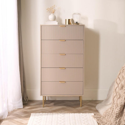 Ohs Ribbed Bedside Table 5 Drawer Modern Nightstand Office CabinetNatural from B&Q