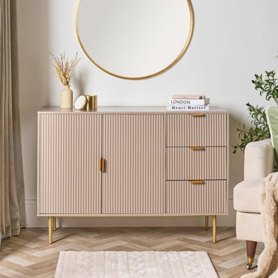 Ohs Ribbed Sideboard Table Modern Drawer Shelf Cabinet StorageNatural from B&Q