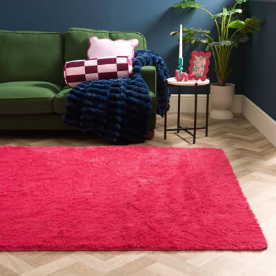 B&Q -  Soft Fluffy Rug Anti-Slip Carpet Area Floor MatPink160 X 230Cm