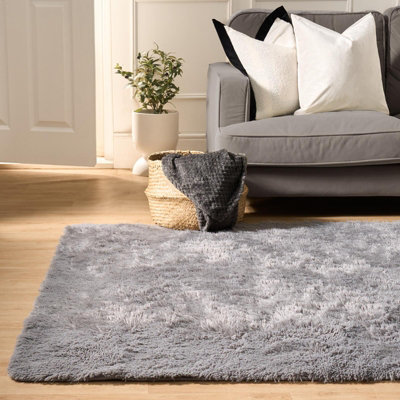 B&Q -  Soft Fluffy Rug Anti-Slip Carpet Area Floor MatGrey160 X 230Cm