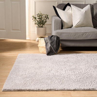 Ohs Fluffy Teddy Rug Soft Floor Carpet Non Slip Area MatSilver160 X 230Cm from B&Q