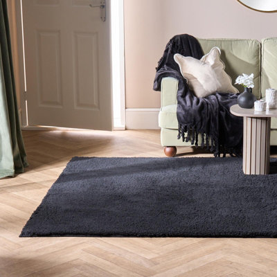 Ohs Fluffy Teddy Rug Soft Floor Carpet Non Slip Area MatBlack160Cm X 230Cm from B&Q