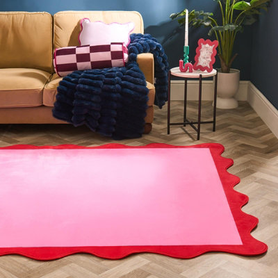 Ohs Scallop Edge Rug Soft Non Slip Floor Carpet Area MatPink/red120 X 170Cm from B&Q