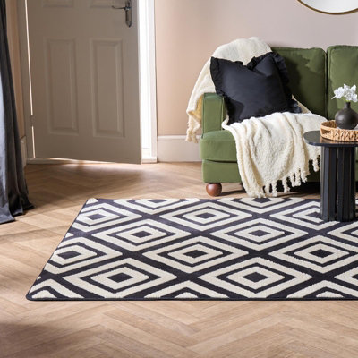 Ohs Black/White Contrast Tufted Geo Rug Soft Non Slip Floor Carpet Area Mat, - 80 X 150Cm