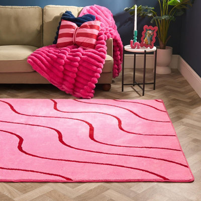 Ohs Tufted Contour Rug Soft Floor Carpet Non Slip Area MatPink/red80 X 150Cm from B&Q