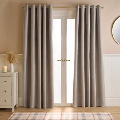 Ohs Woven Texture Pair Of Eyelet CurtainsNatural46 X 72" from B&Q