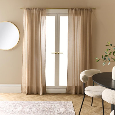Ohs Linen Look Voile Curtains 2 Panels Net Rod Slot Top PairMink from B&Q