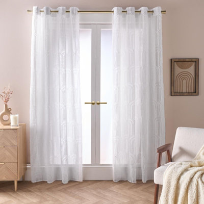 Ohs Tufted Arches Voile Net Curtain Pair Window Panels Slot Top SetWhite from B&Q