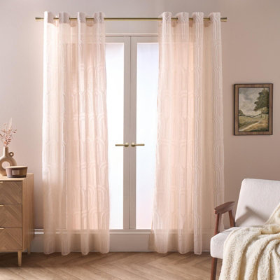 Ohs Tufted Arches Voile Net Curtain Pair Window Panels Slot Top SetNatural from B&Q