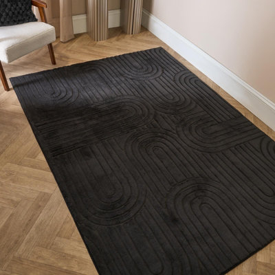 Ohs Tufted Arches Rug Soft Floor Carpet Non Slip Area MatBlack80 X 150Cm from B&Q
