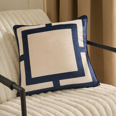 Ohs 2 X Square Print Matte Velvet Decorative Cushion CoversNavy/cream from B&Q