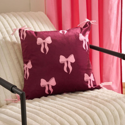 Ohs 2 X Bows Matte Velvet Cushion Covers Home DécorBurgundy from B&Q