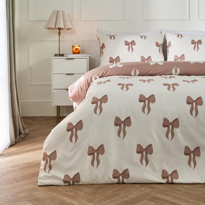 Ohs Bows Microfibre Reversible Bedding Set Duvet Cover With PillowcaseMinkKing from B&Q