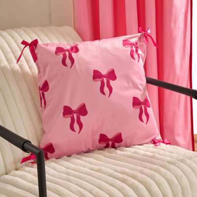 Ohs 2 X Bows Matte Velvet Cushion Covers Home DécorHot Pink from B&Q