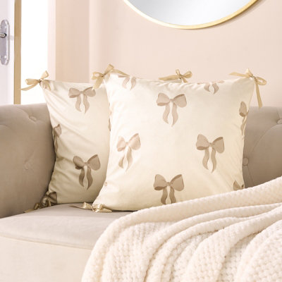 Ohs 2 X Bows Matte Velvet Cushion Covers Home DécorCream/natural from B&Q