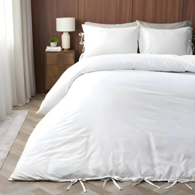 B&Q -  Bow Tie Solid Dye Duvet Cover Set Bedding With PillowcaseWhiteKing