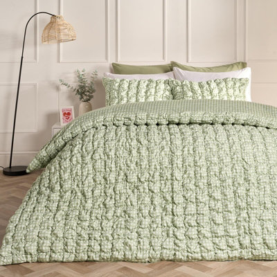Ohs Gingham Filled Seersucker Duvet Cover Set With Pillowcase BeddingSageSingle from B&Q