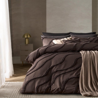 Ohs Tufted Contour Bedding Set Duvet Cover With PillowcaseCoffeeSingle from B&Q