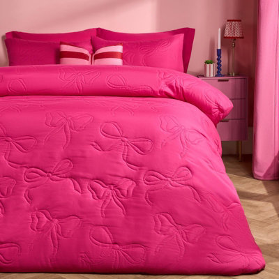 Ohs Bows Pinsonic Bedding Set Microfibre Duvet Cover With PillowcaseHot PinkDouble from B&Q