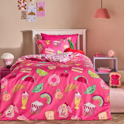 Ohs Kids Sweetie Pies Reversible Bedding Set Duvet Cover With PillowcaseMagenta from B&Q