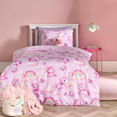 Ohs Kids Unicorn Microfibre Bedding Set Duvet Cover With PillowcaseLilac from B&Q
